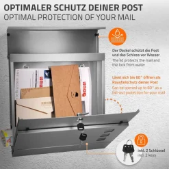 Briefkasten mit Zeitungsfach 37x10,5x36,5 cm Silber aus Edelstahl