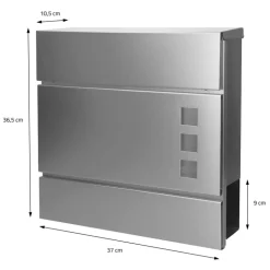 Briefkasten mit Zeitungsfach 37x10,5x36,5 cm Silber aus Edelstahl
