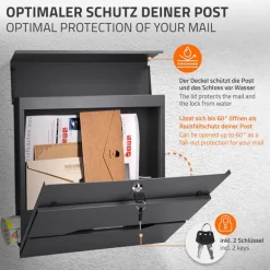 Briefkasten mit Zeitungsfach 37x11x36,5 cm Anthrazit aus Edelstahl