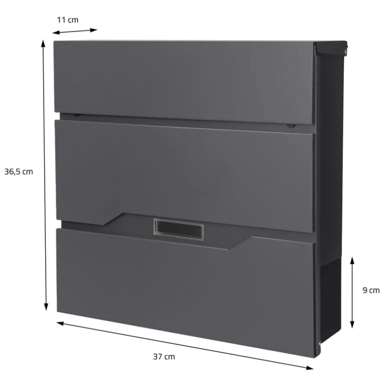 Briefkasten mit Zeitungsfach 37x11x36,5 cm Anthrazit aus Edelstahl