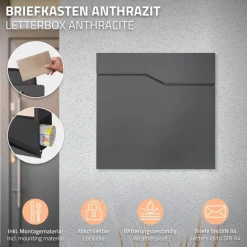 Briefkasten mit Zeitungsfach 37x11x37 cm Anthrazit aus Edelstahl ML-Design