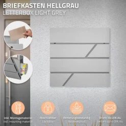 Briefkasten mit Zeitungsfach 37x11x37 cm Hellgrau aus Edelstahl