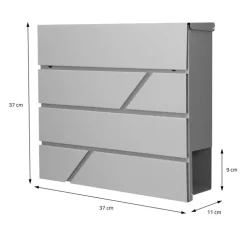 Briefkasten mit Zeitungsfach 37x11x37 cm Hellgrau aus Edelstahl
