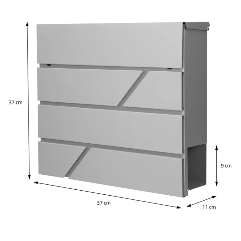 Briefkasten mit Zeitungsfach 37x11x37 cm Hellgrau aus Edelstahl