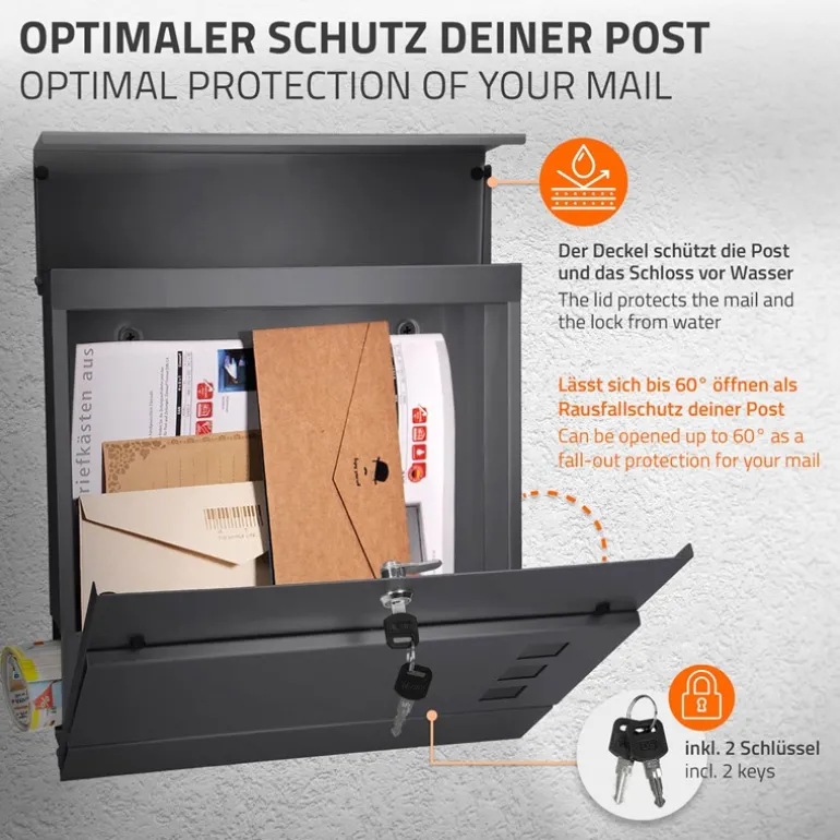 Briefkasten mit Zeitungsfach 37x36,5x10,5 cm Anthrazit aus Stahl