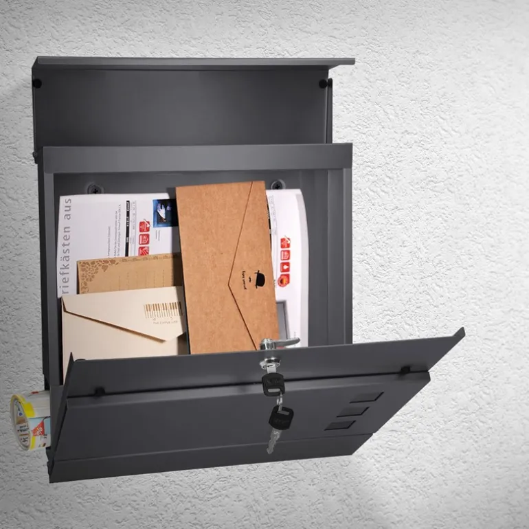 Briefkasten mit Zeitungsfach 37x36,5x10,5 cm Anthrazit aus Stahl