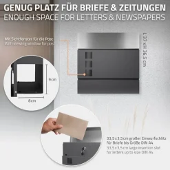 Briefkasten mit Zeitungsfach 37x36,5x10,5 cm Anthrazit/Silber aus Stahl