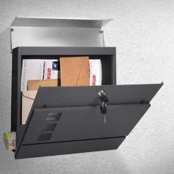 Briefkasten mit Zeitungsfach 37x36,5x10,5 cm Anthrazit/Silber aus Stahl