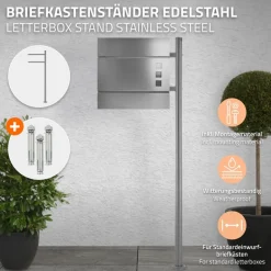 Briefkastenständer 120x40 cm Silber aus Edelstahl ML-Design
