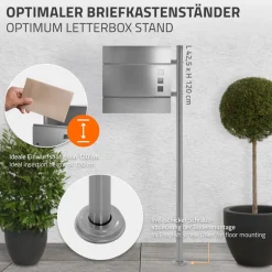 Briefkastenständer 120x40 cm Silber aus Edelstahl ML-Design