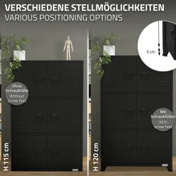Büroschrank mit drei Ebenen Magnetverschluss 75x40x120 cm Schwarz aus Stahl ML-Design