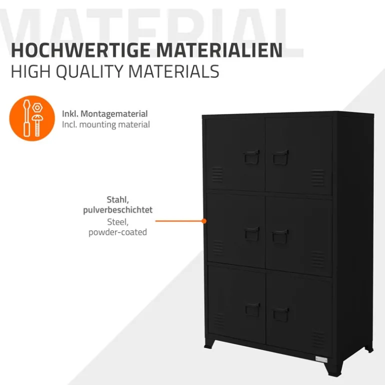 Büroschrank mit drei Ebenen Magnetverschluss 75x40x120 cm Schwarz aus Stahl ML-Design