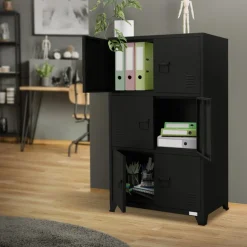 Büroschrank mit drei Ebenen Magnetverschluss 75x40x120 cm Schwarz aus Stahl ML-Design