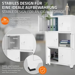Büroschrank mit drei Ebenen Magnetverschluss 75x40x120 cm Weiß aus Stahl ML-Design