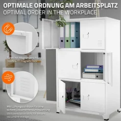 Büroschrank mit drei Ebenen Magnetverschluss 75x40x120 cm Weiß aus Stahl ML-Design