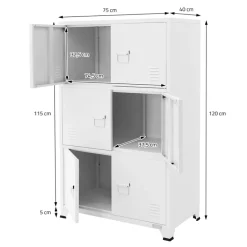Büroschrank mit drei Ebenen Magnetverschluss 75x40x120 cm Weiß aus Stahl ML-Design