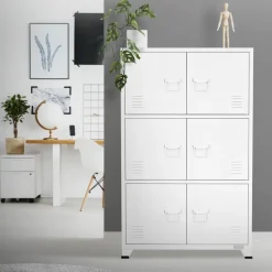 Büroschrank mit drei Ebenen Magnetverschluss 75x40x120 cm Weiß aus Stahl ML-Design
