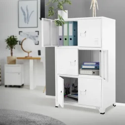 Büroschrank mit drei Ebenen Magnetverschluss 75x40x120 cm Weiß aus Stahl ML-Design