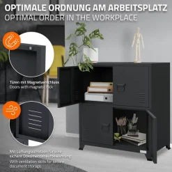 Büroschrank mit zwei Ebenen Magnetverschluss 75x40x80,5 cm Anthrazit aus Stahl ML-Design