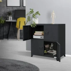 Büroschrank mit zwei Ebenen Magnetverschluss 75x40x80,5 cm Anthrazit aus Stahl ML-Design