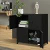 Büroschrank mit zwei Ebenen Magnetverschluss 75x40x80,5 cm Schwarz aus Stahl ML-Design