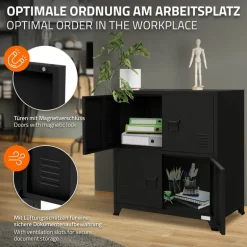 Büroschrank mit zwei Ebenen Magnetverschluss 75x40x80,5 cm Schwarz aus Stahl ML-Design