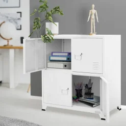 Büroschrank mit zwei Ebenen Magnetverschluss 75x40x80,5 cm Weiß aus Stahl ML-Design