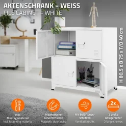 Büroschrank mit zwei Ebenen Magnetverschluss 75x40x80,5 cm Weiß aus Stahl ML-Design