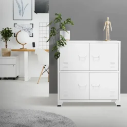 Büroschrank mit zwei Ebenen Magnetverschluss 75x40x80,5 cm Weiß aus Stahl ML-Design