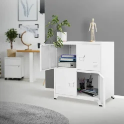 Büroschrank mit zwei Ebenen Magnetverschluss 75x40x80,5 cm Weiß aus Stahl ML-Design