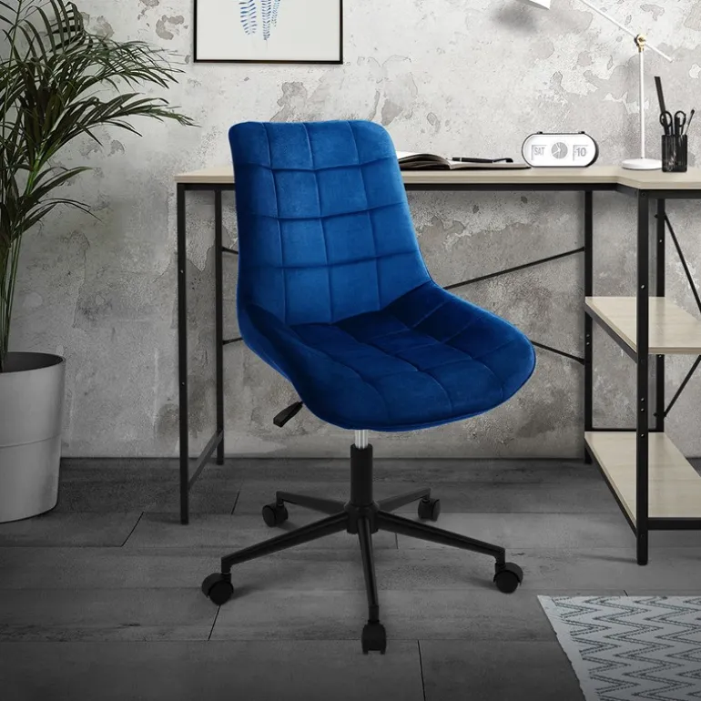 Bürostuhl auf Rollen Blau mit Samtbezug und Metallgestell ML-Design