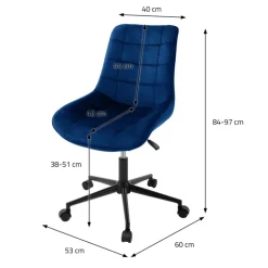 Bürostuhl auf Rollen Blau mit Samtbezug und Metallgestell ML-Design