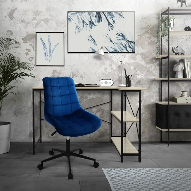 Bürostuhl auf Rollen Blau mit Samtbezug und Metallgestell ML-Design