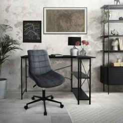 Bürostuhl auf Rollen Grau mit Samtbezug und Metallgestell ML-Design
