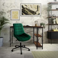 Bürostuhl auf Rollen Grün mit Samtbezug und Metallgestell ML-Design