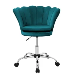 Bürostuhl mit Rollen und Rückenlehne Muscheldesign 68x68 cm Petrol aus Samt Schminktisch Stuhl ML-Design