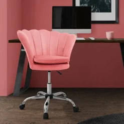 Bürostuhl mit Rollen und Rückenlehne Muscheldesign 68x68 cm Rosa aus Samt Schminktisch Stuhl ML-Design