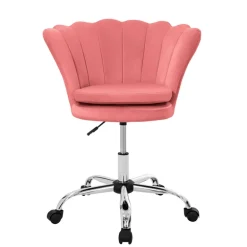 Bürostuhl mit Rollen und Rückenlehne Muscheldesign 68x68 cm Rosa aus Samt Schminktisch Stuhl ML-Design