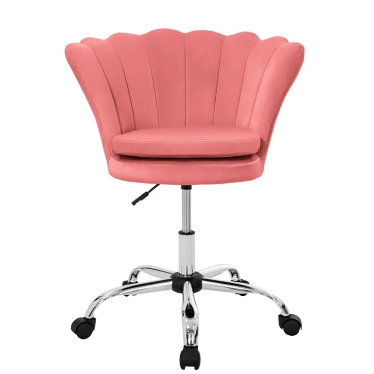Bürostuhl mit Rollen und Rückenlehne Muscheldesign 68x68 cm Rosa aus Samt Schminktisch Stuhl ML-Design