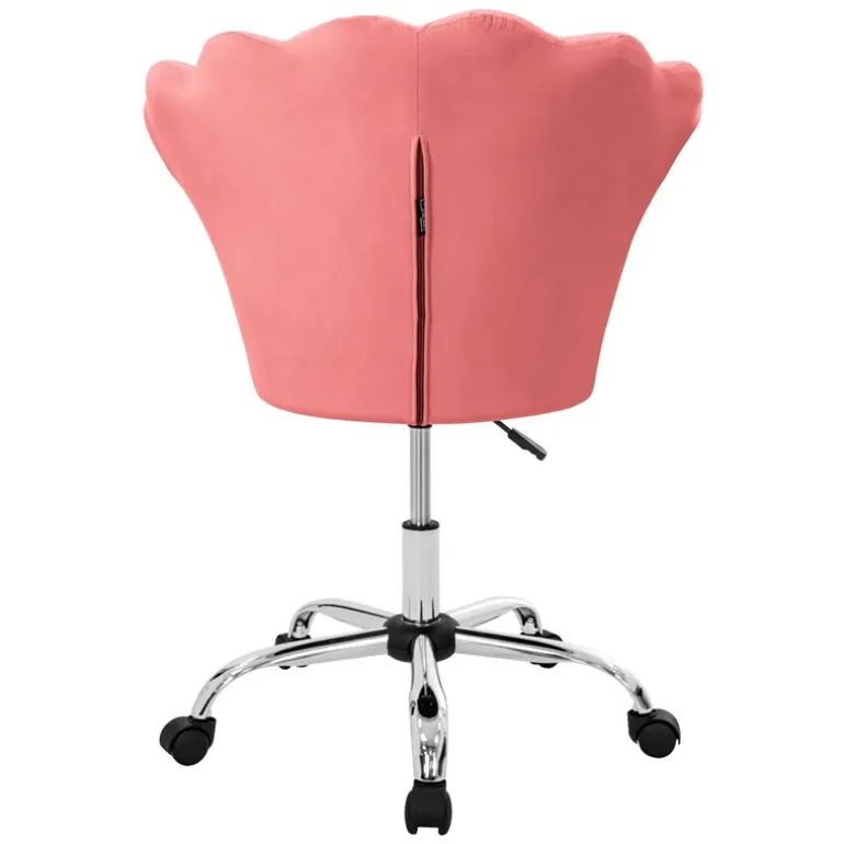 Bürostuhl mit Rollen und Rückenlehne Muscheldesign 68x68 cm Rosa aus Samt Schminktisch Stuhl ML-Design