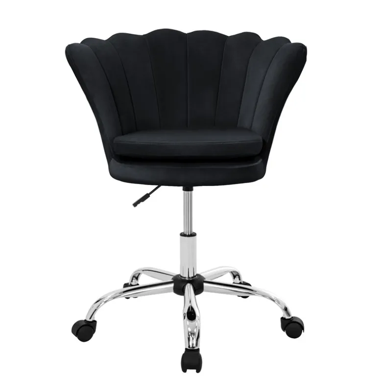 Bürostuhl mit Rollen und Rückenlehne Muscheldesign 68x68 cm Schwarz aus Samt Schminktisch Stuhl ML-Design