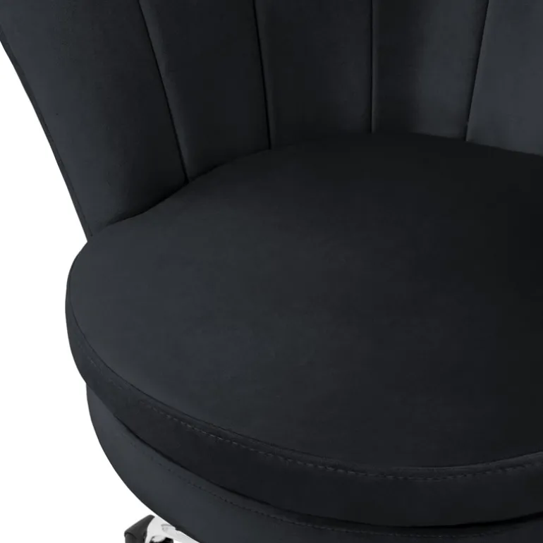 Bürostuhl mit Rollen und Rückenlehne Muscheldesign 68x68 cm Schwarz aus Samt Schminktisch Stuhl ML-Design