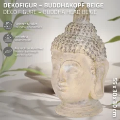 Buddha Kopf Figur 30x30x55 cm beige/grau aus Kunststein