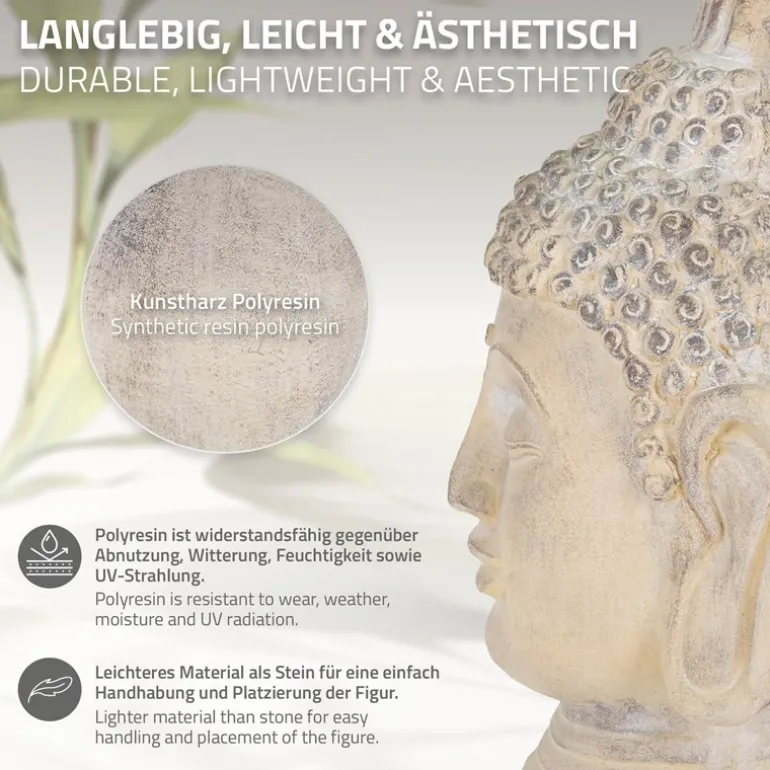 Buddha Kopf Figur 30x30x55 cm beige/grau aus Kunststein