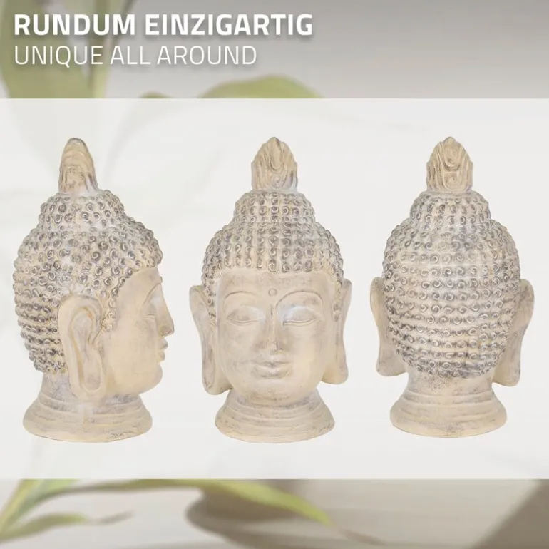 Buddha Kopf Figur 30x30x55 cm beige/grau aus Kunststein