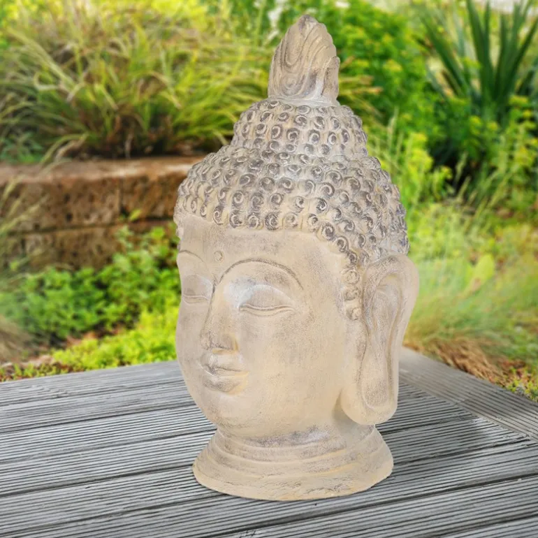 Buddha Kopf Figur 30x30x55 cm beige/grau aus Kunststein