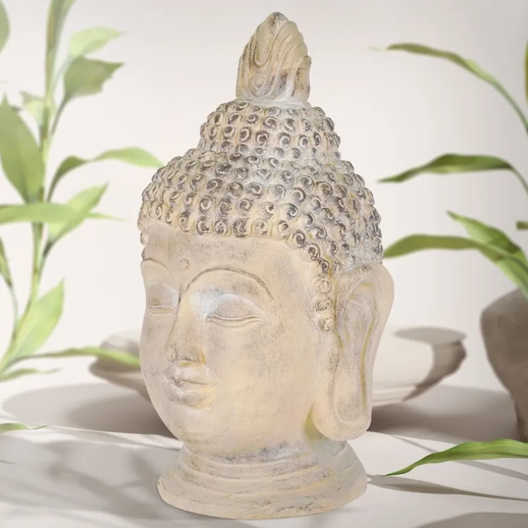 Buddha Kopf Figur 45x39x78 cm beige/grau aus Kunststein