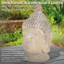 Buddha Kopf Figur 45x39x78 cm beige/grau aus Kunststein
