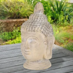 Buddha Kopf Figur 45x39x78 cm beige/grau aus Kunststein