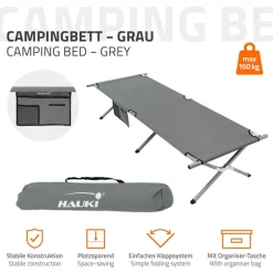 Campingbett Feldbett klappbar 210x83x46 cm Grau mit Tragetasche bis 150 kg HAUKI